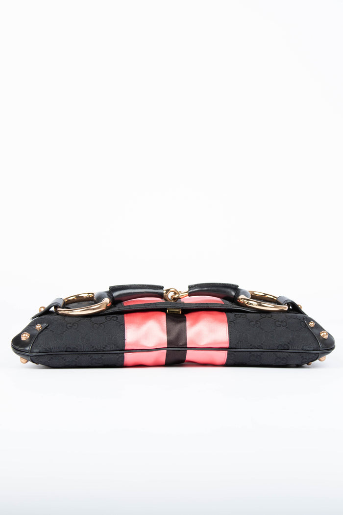 RARE Vintage Gucci GG Black Monogram Large Horsebit Shoulder Bag