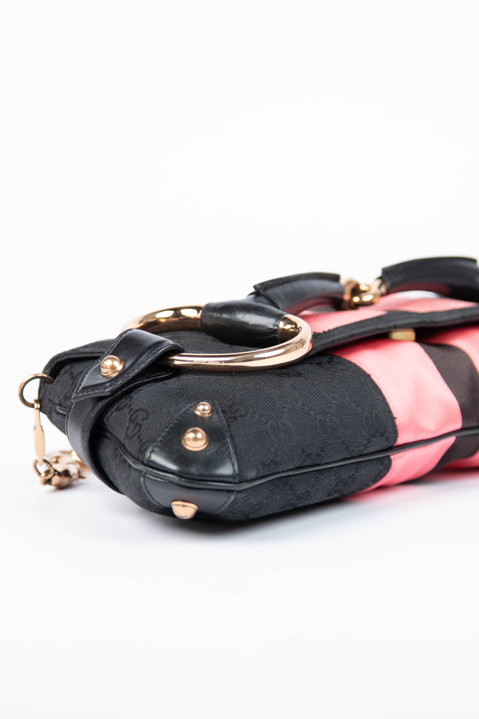 RARE Vintage Gucci GG Black Monogram Large Horsebit Shoulder Bag