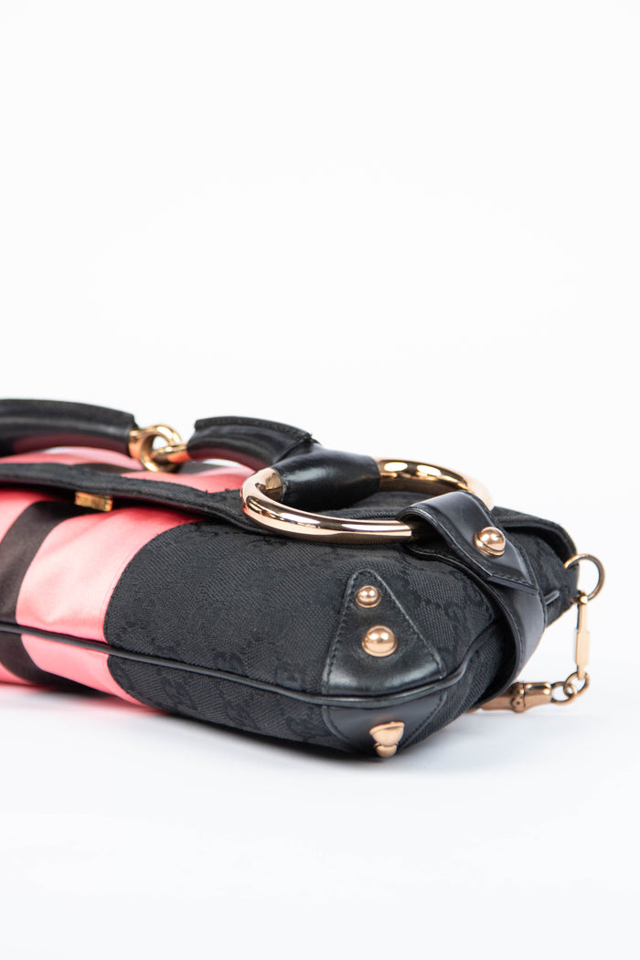 RARE Vintage Gucci GG Black Monogram Large Horsebit Shoulder Bag