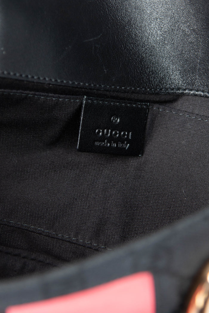 RARE Vintage Gucci GG Black Monogram Large Horsebit Shoulder Bag