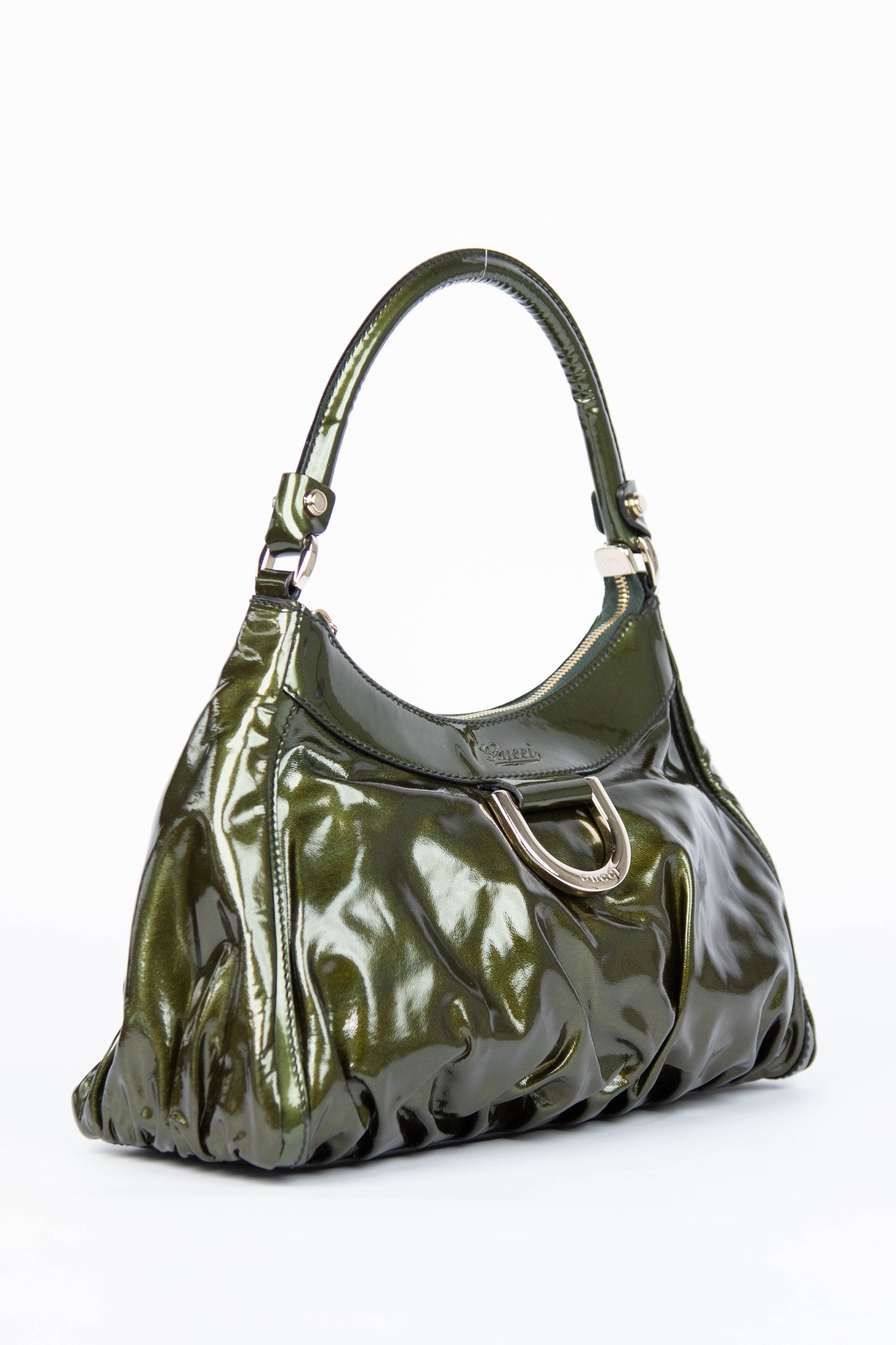 2000s Gucci Patent Green Leather Abbey Shoulder Bag