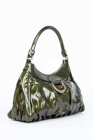 2000s Gucci Patent Green Leather Abbey Shoulder Bag