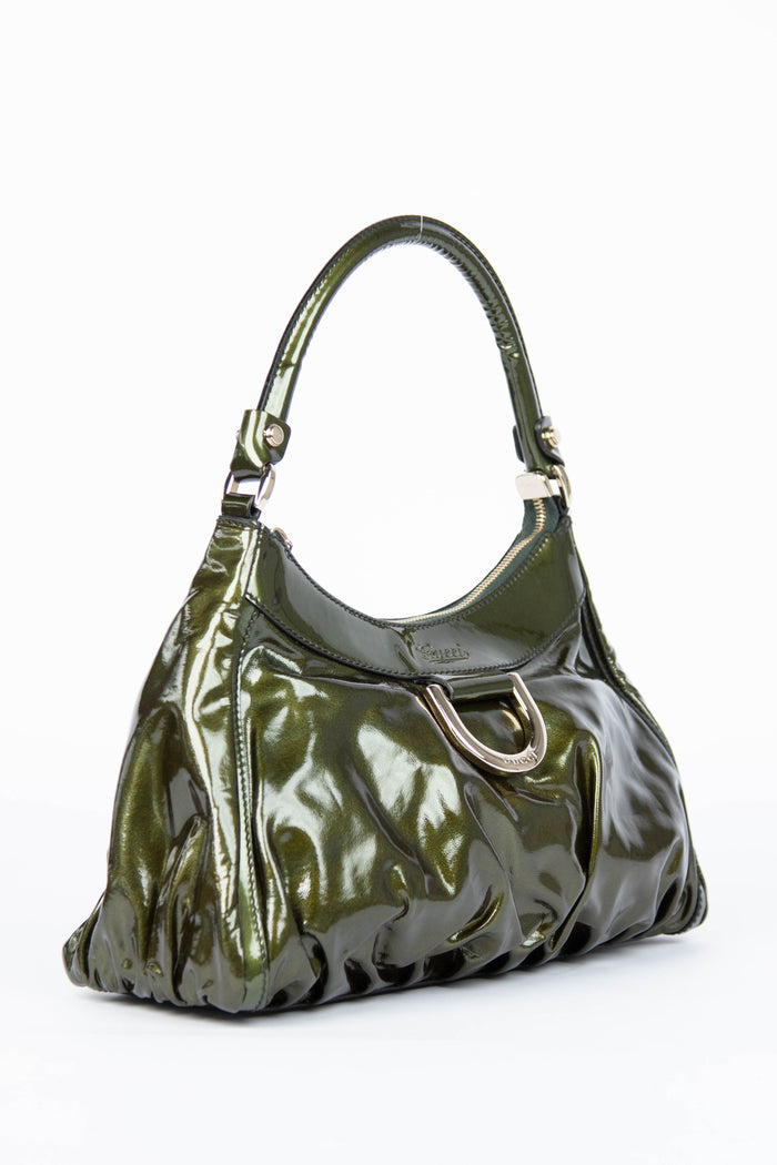 2000s Gucci Patent Green Leather Abbey Shoulder Bag