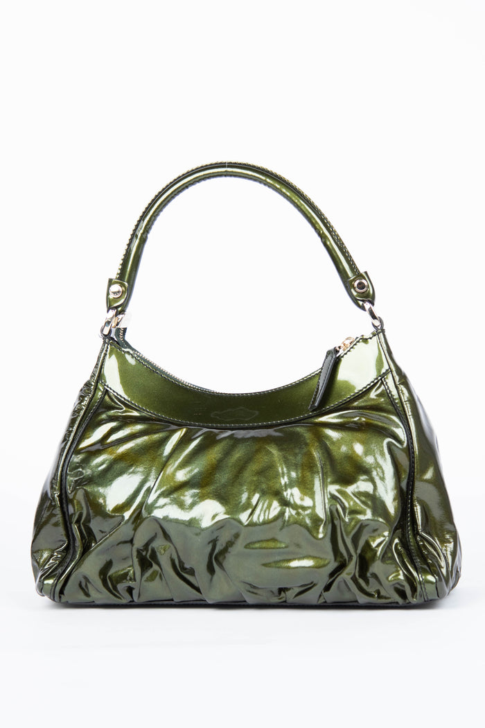 2000s Gucci Patent Green Leather Abbey Shoulder Bag