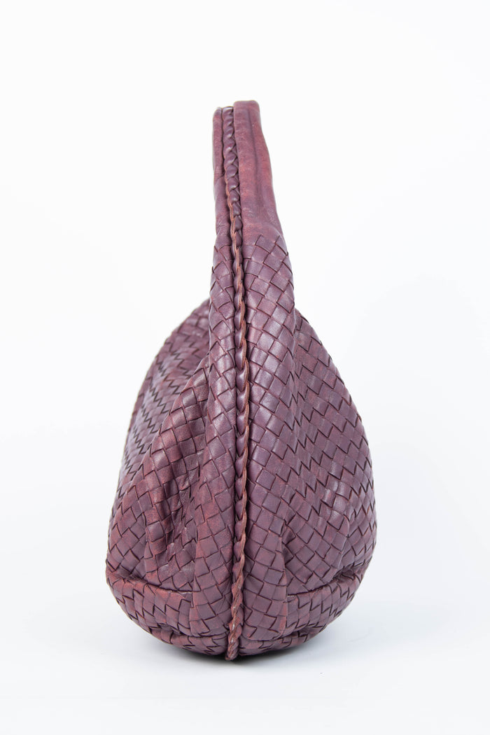 Vintage Bottega Veneta Deep Purple Intrecciato Pleated Shoulder Bag