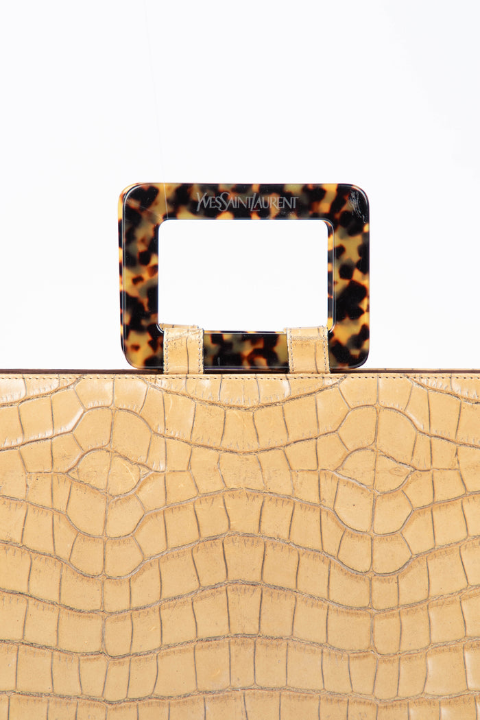 Vintage Yves Saint Laurent Croc Embossed Top Handle Bag