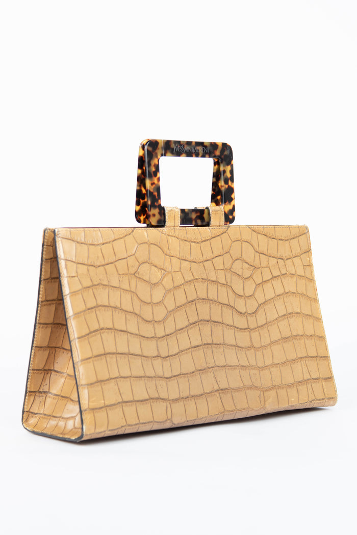 Vintage Yves Saint Laurent Croc Embossed Top Handle Bag