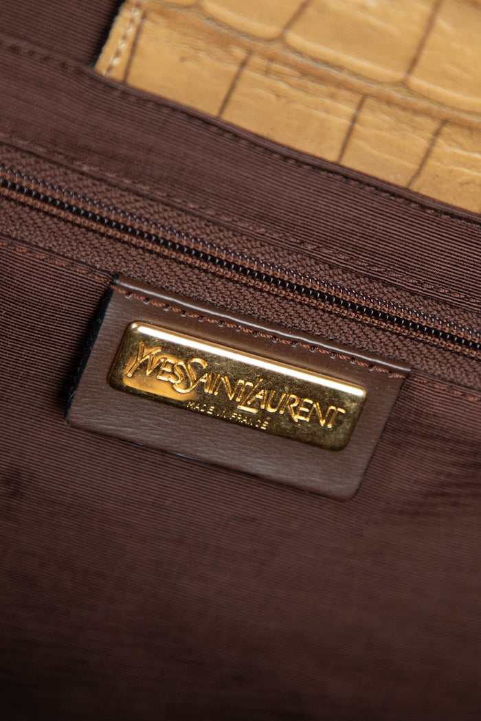 Vintage Yves Saint Laurent Croc Embossed Top Handle Bag