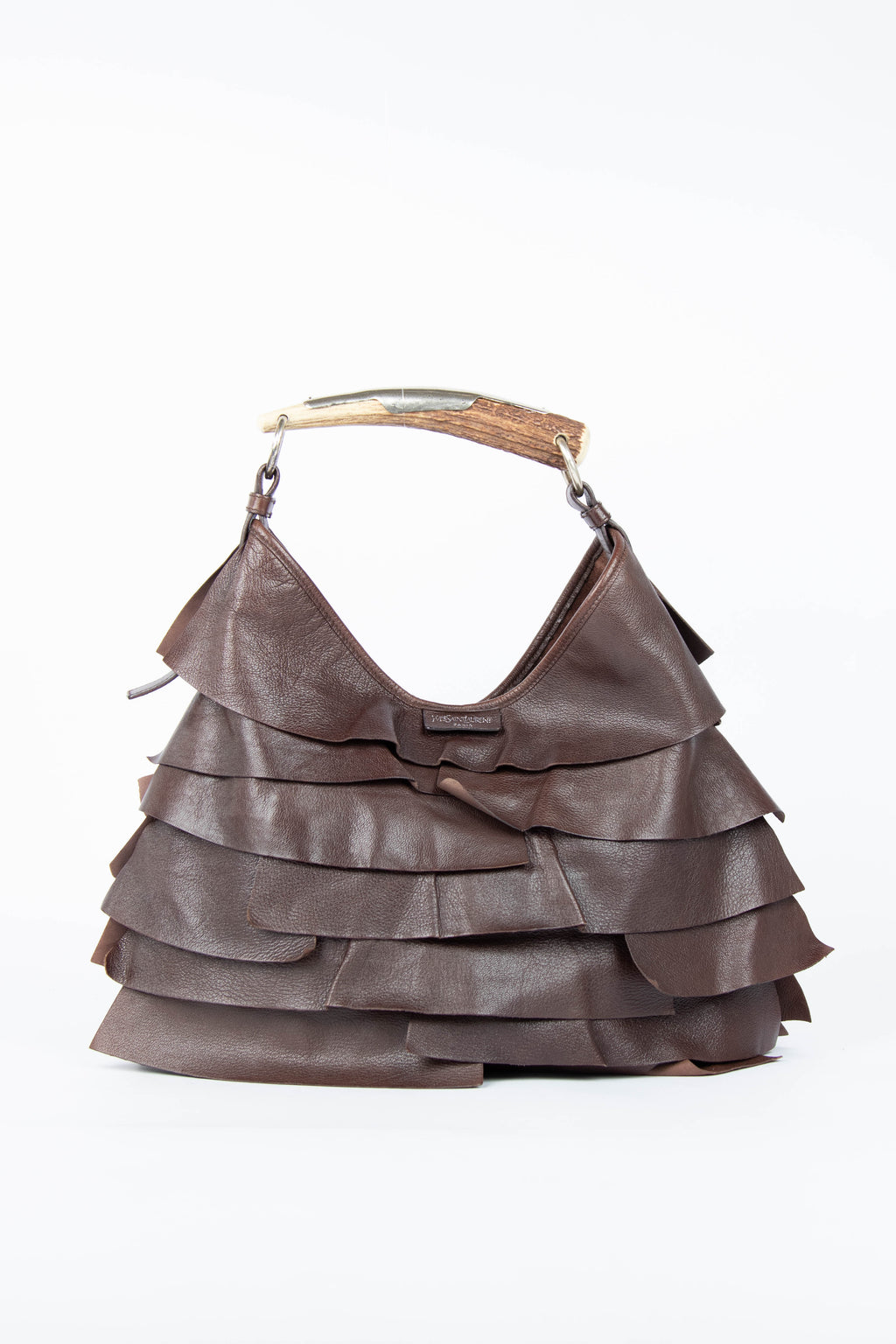 Vintage Yves Saint Laurent Brown Leather Layered Mombasa Shoulder Bag