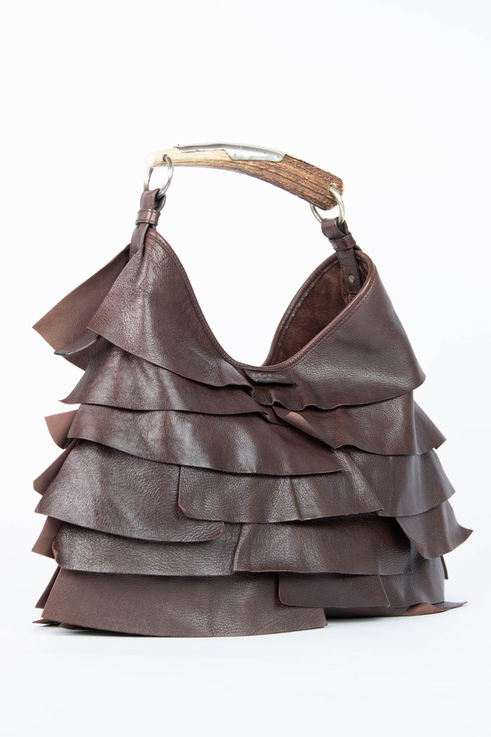 Vintage Yves Saint Laurent Brown Leather Layered Mombasa Shoulder Bag