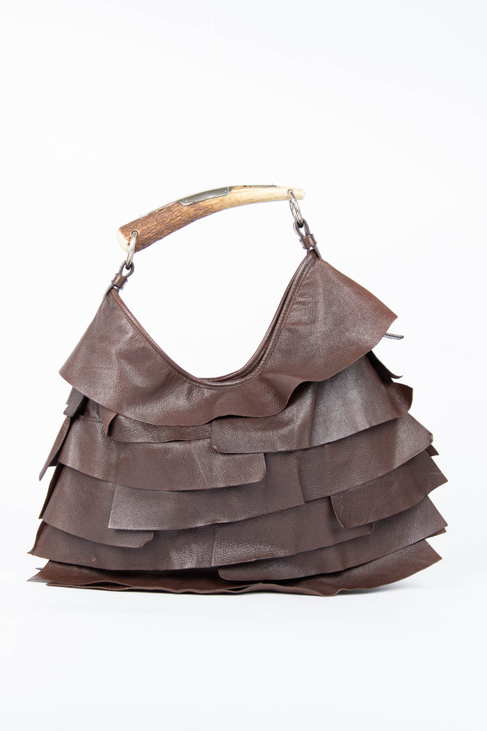 Vintage Yves Saint Laurent Brown Leather Layered Mombasa Shoulder Bag