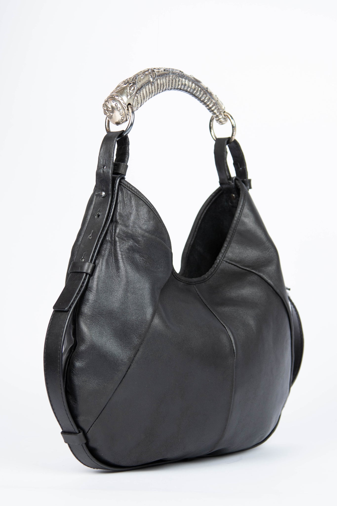 Vintage Yves Saint Laurent Black Leather Mombasa Shoulder Bag