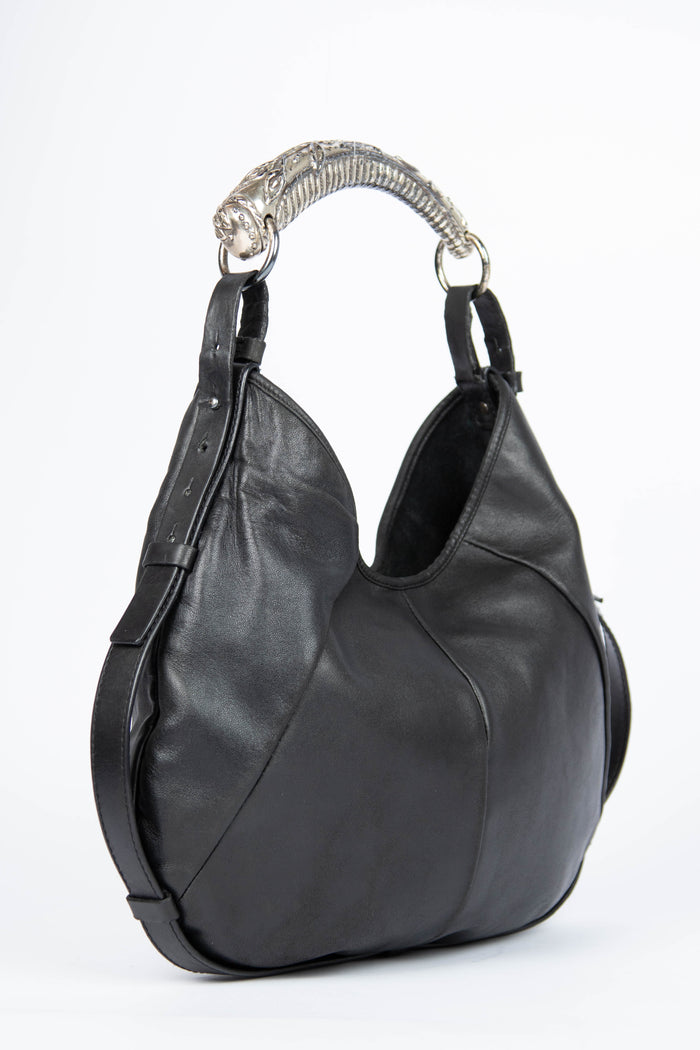 Vintage Yves Saint Laurent Black Leather Mombasa Shoulder Bag