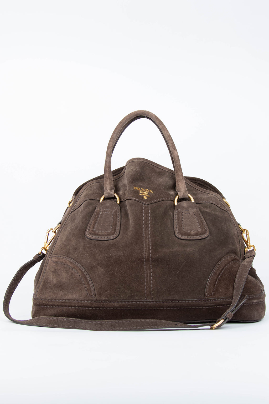 2000s Prada Brown Suede Boston Bag