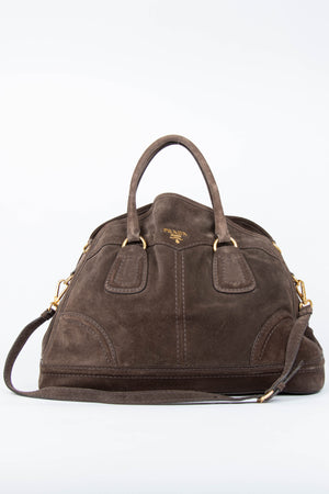 2000s Prada Brown Suede Boston Bag