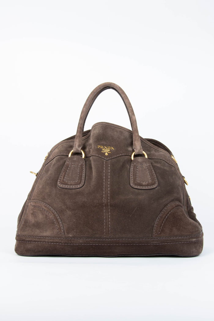 2000s Prada Brown Suede Boston Bag