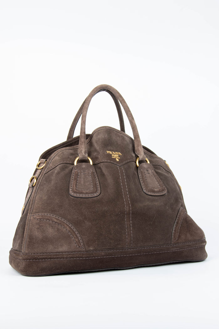 2000s Prada Brown Suede Boston Bag