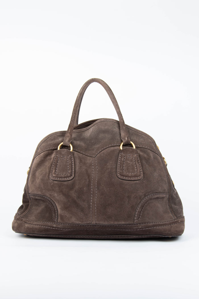 2000s Prada Brown Suede Boston Bag