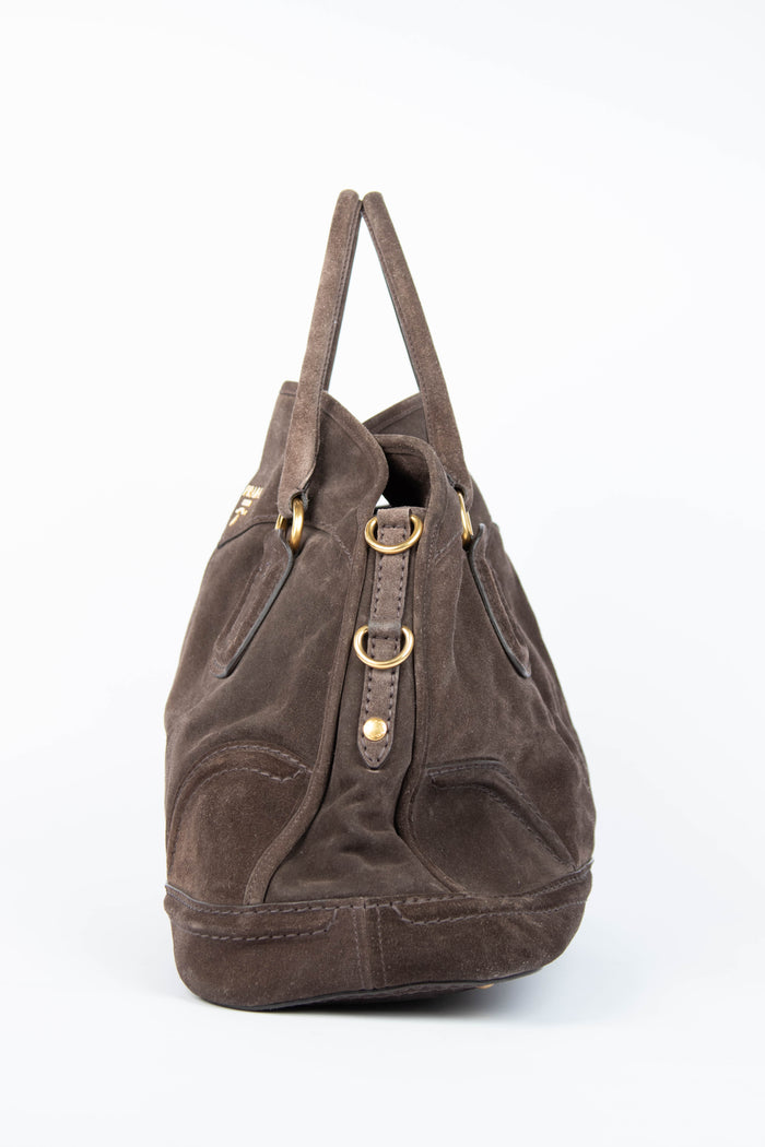 2000s Prada Brown Suede Boston Bag