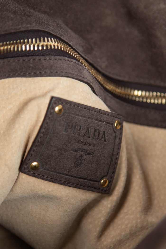 2000s Prada Brown Suede Boston Bag
