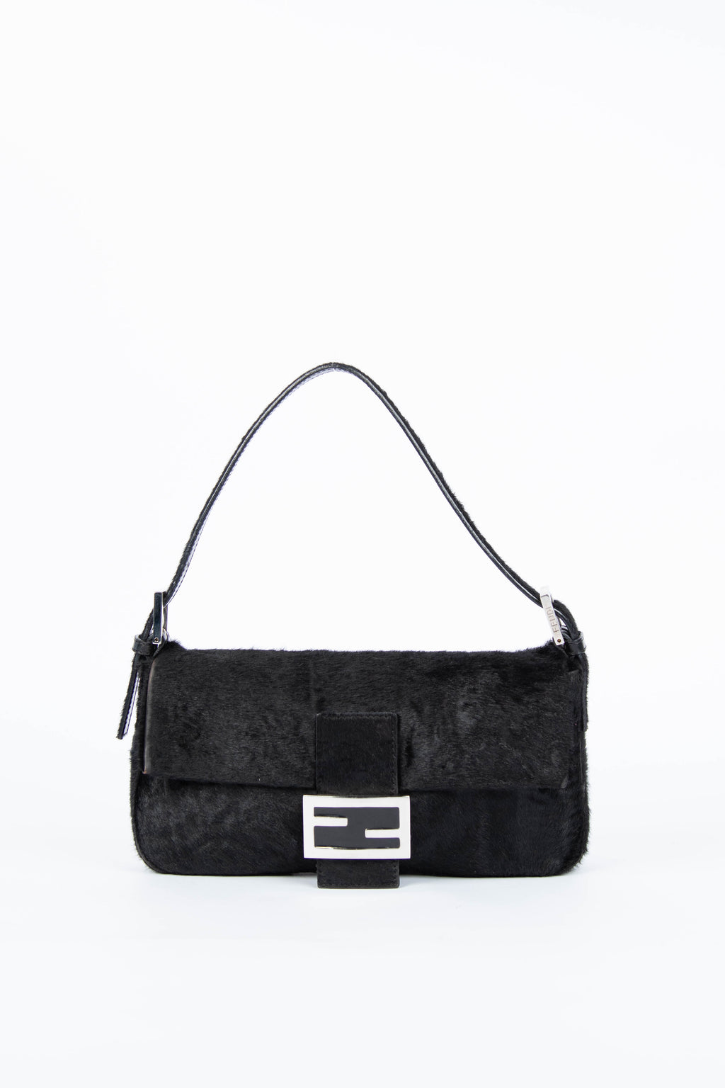 RARE Fendi Black Ponyhair Baguette Shoulder Bag