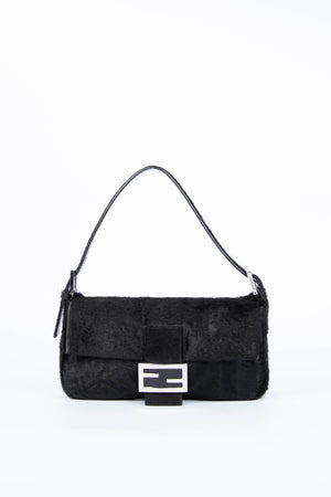 RARE Fendi Black Ponyhair Baguette Shoulder Bag