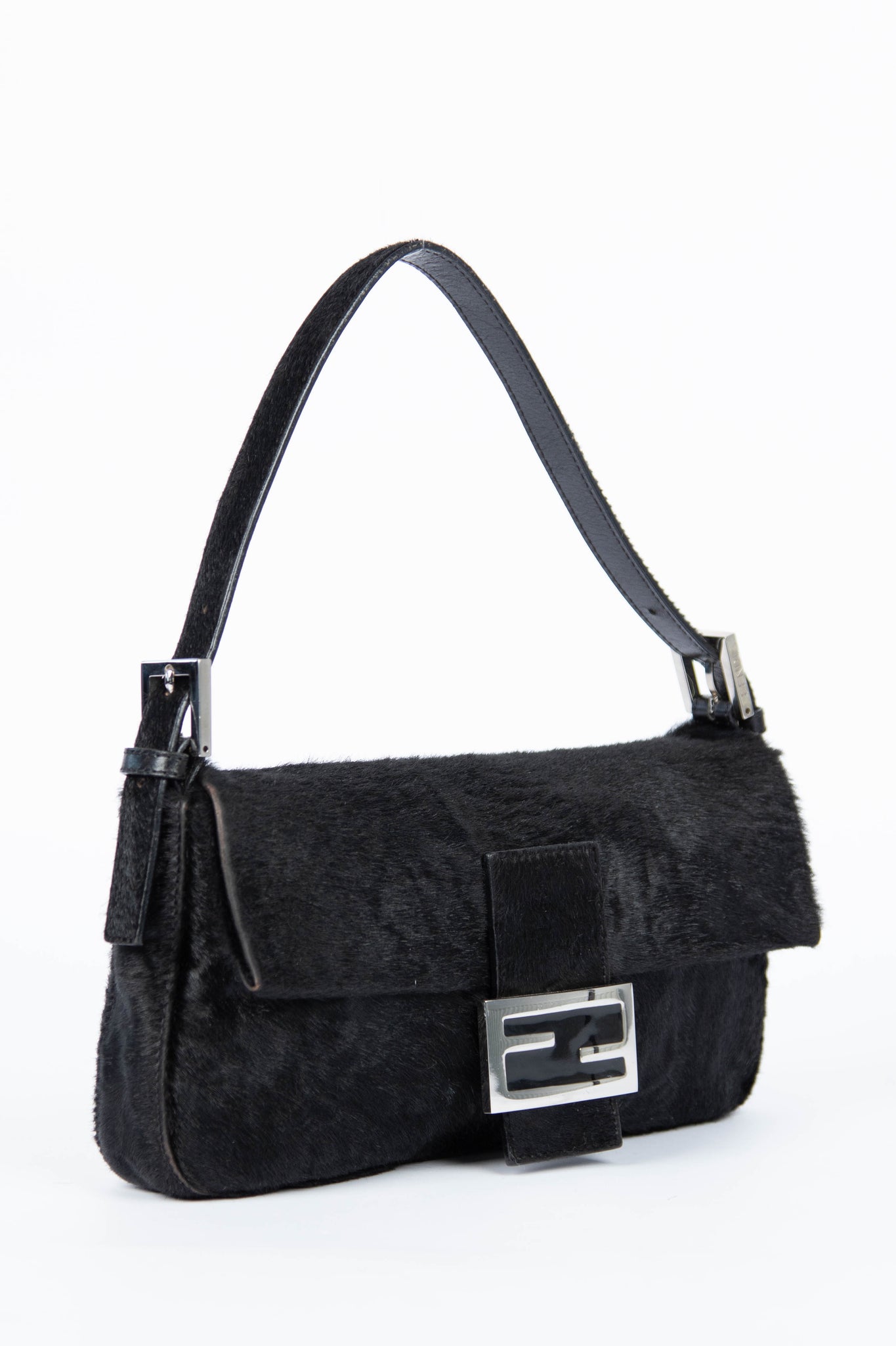 RARE Fendi Black Ponyhair Baguette Shoulder Bag