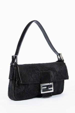 RARE Fendi Black Ponyhair Baguette Shoulder Bag