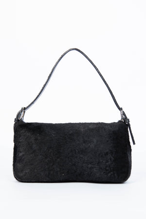 RARE Fendi Black Ponyhair Baguette Shoulder Bag