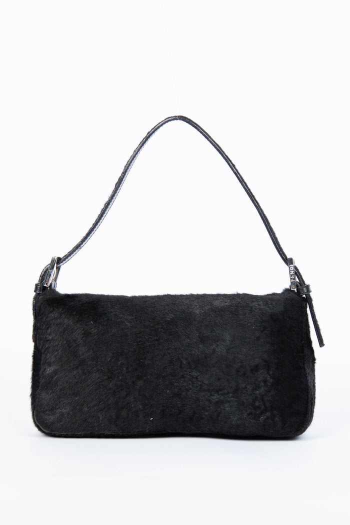 RARE Fendi Black Ponyhair Baguette Shoulder Bag