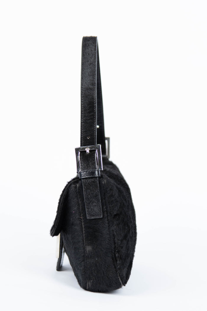 RARE Fendi Black Ponyhair Baguette Shoulder Bag