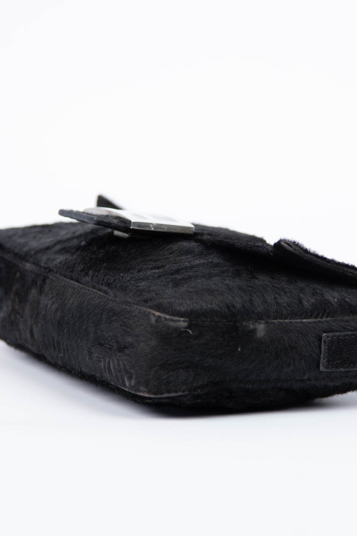 RARE Fendi Black Ponyhair Baguette Shoulder Bag