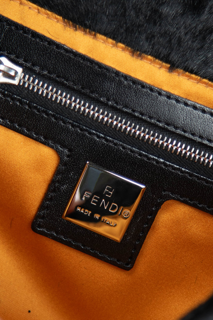 RARE Fendi Black Ponyhair Baguette Shoulder Bag