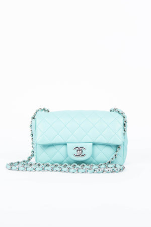 2019 Chanel Tiffany Blue Lambskin Leather Mini Rectangular Flap Bag