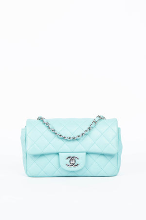 2019 Chanel Tiffany Blue Lambskin Leather Mini Rectangular Flap Bag