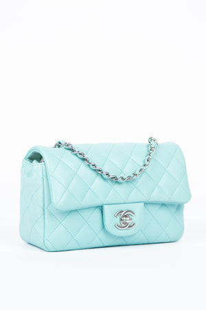 2019 Chanel Tiffany Blue Lambskin Leather Mini Rectangular Flap Bag