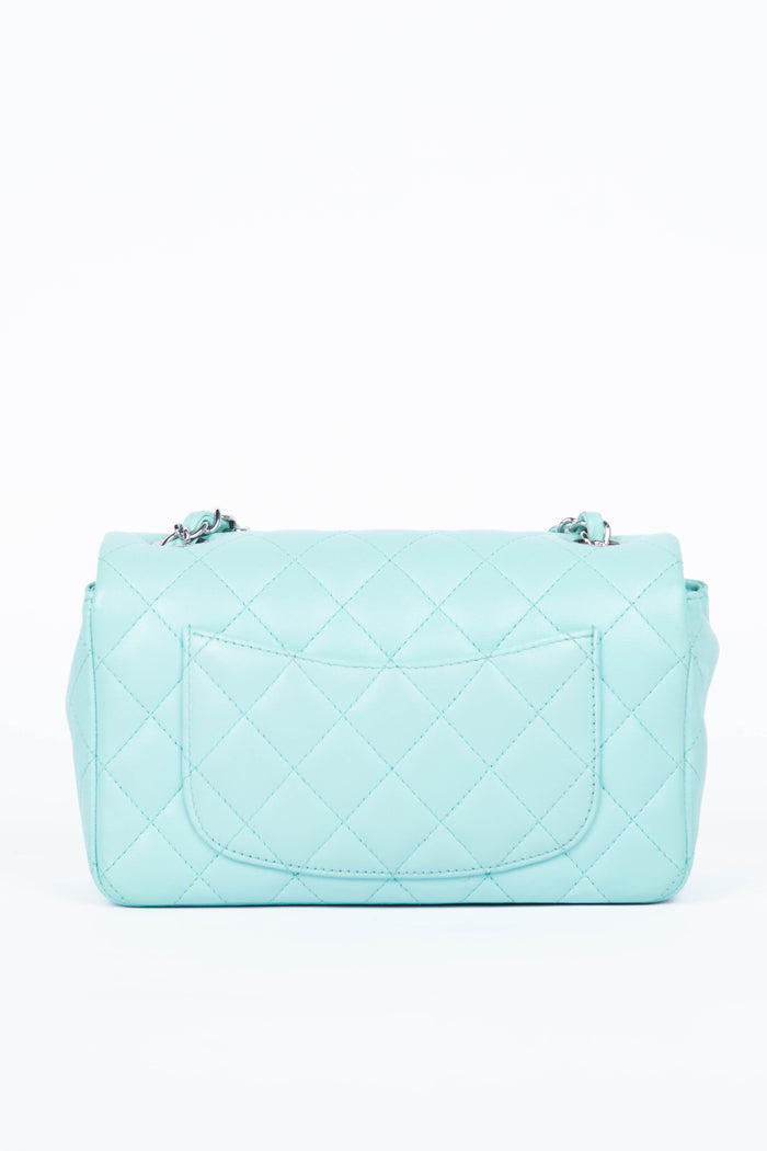 2019 Chanel Tiffany Blue Lambskin Leather Mini Rectangular Flap Bag