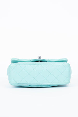 2019 Chanel Tiffany Blue Lambskin Leather Mini Rectangular Flap Bag
