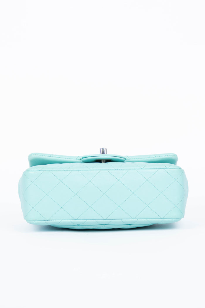 2019 Chanel Tiffany Blue Lambskin Leather Mini Rectangular Flap Bag