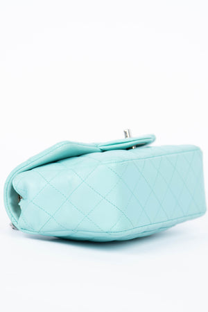 2019 Chanel Tiffany Blue Lambskin Leather Mini Rectangular Flap Bag