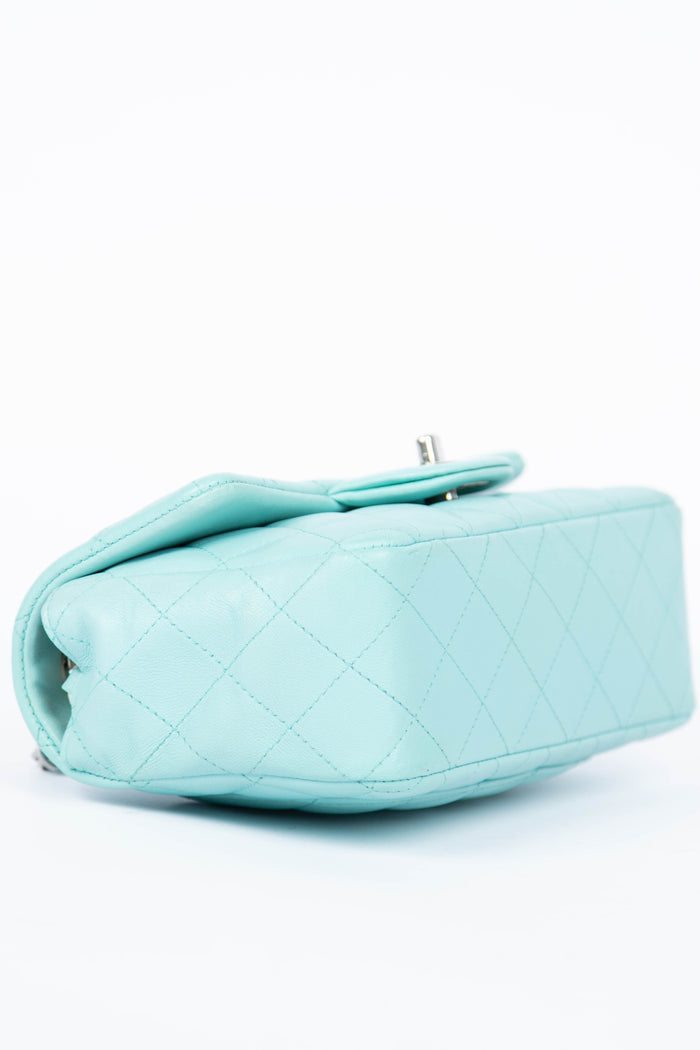 2019 Chanel Tiffany Blue Lambskin Leather Mini Rectangular Flap Bag