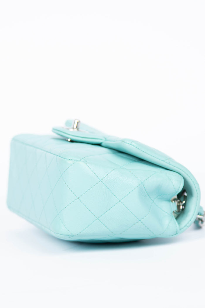 2019 Chanel Tiffany Blue Lambskin Leather Mini Rectangular Flap Bag