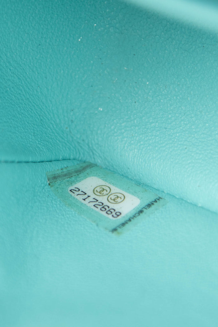 2019 Chanel Tiffany Blue Lambskin Leather Mini Rectangular Flap Bag