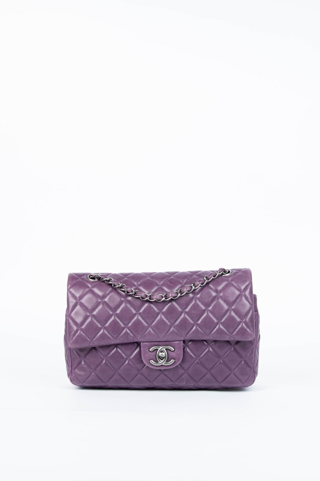 2000s Chanel Purple Lambskin Double Flap Shoulder Bag SHW