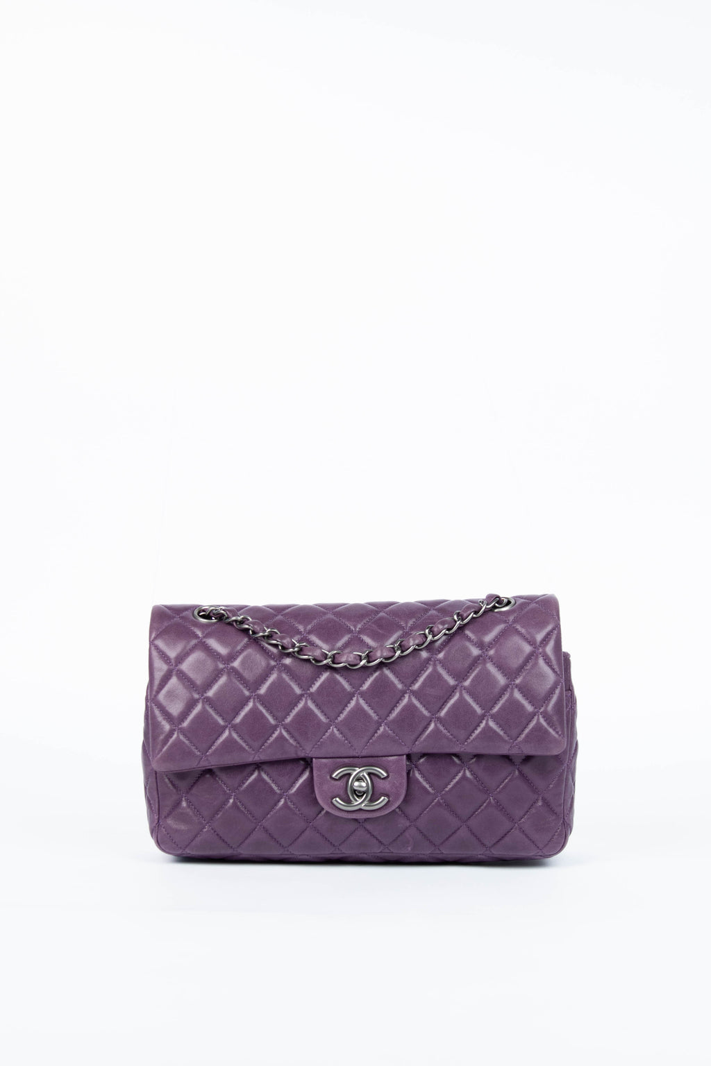 2000s Chanel Purple Lambskin Double Flap Shoulder Bag SHW