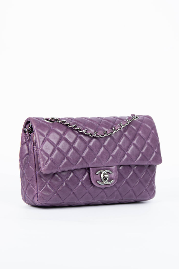 2000s Chanel Purple Lambskin Double Flap Shoulder Bag SHW