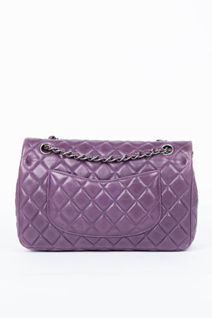 2000s Chanel Purple Lambskin Double Flap Shoulder Bag SHW