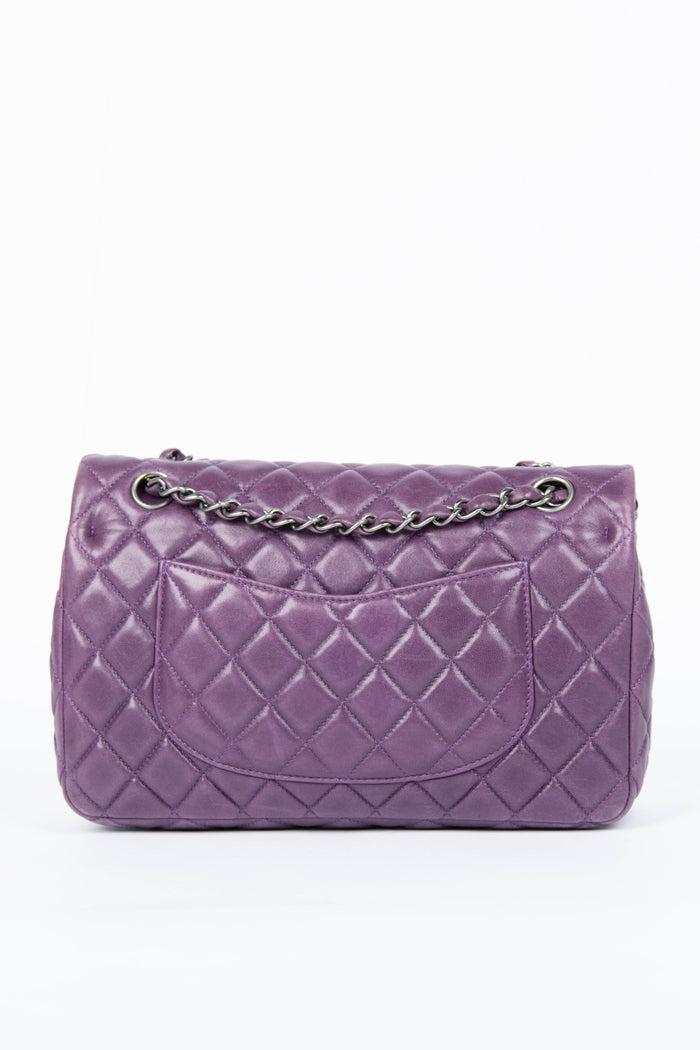 2000s Chanel Purple Lambskin Double Flap Shoulder Bag SHW