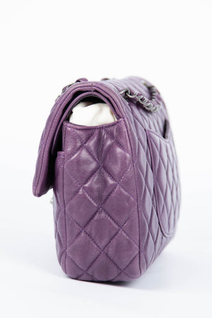 2000s Chanel Purple Lambskin Double Flap Shoulder Bag SHW