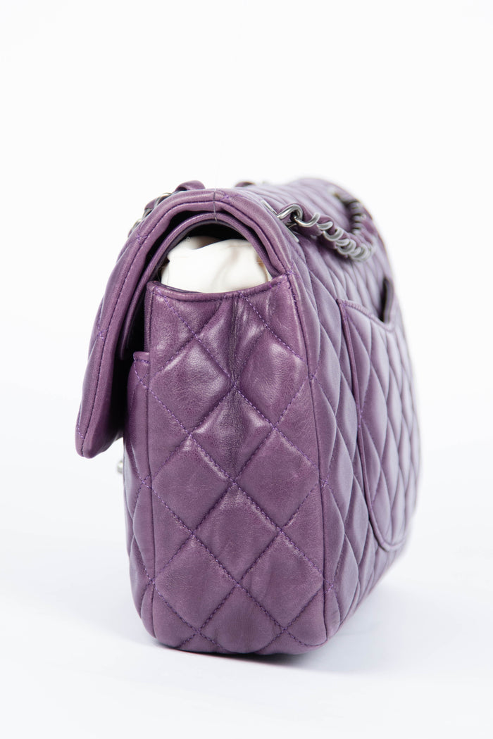 2000s Chanel Purple Lambskin Double Flap Shoulder Bag SHW